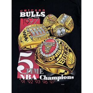 Vintage 90s 1997 Chicago Bulls Championship Rings Single Stitch Pro Player Shirt